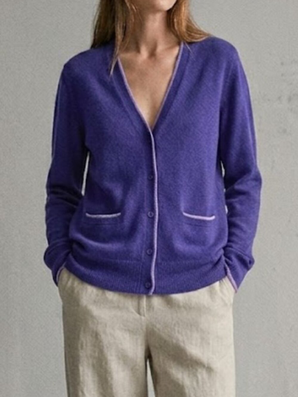 Evelyn Grace Cashmere Contrast Tipped V-Neck Cardigan